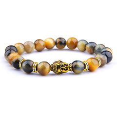 Buddha Head Elastic Charm Beads Gemstone Bracelet