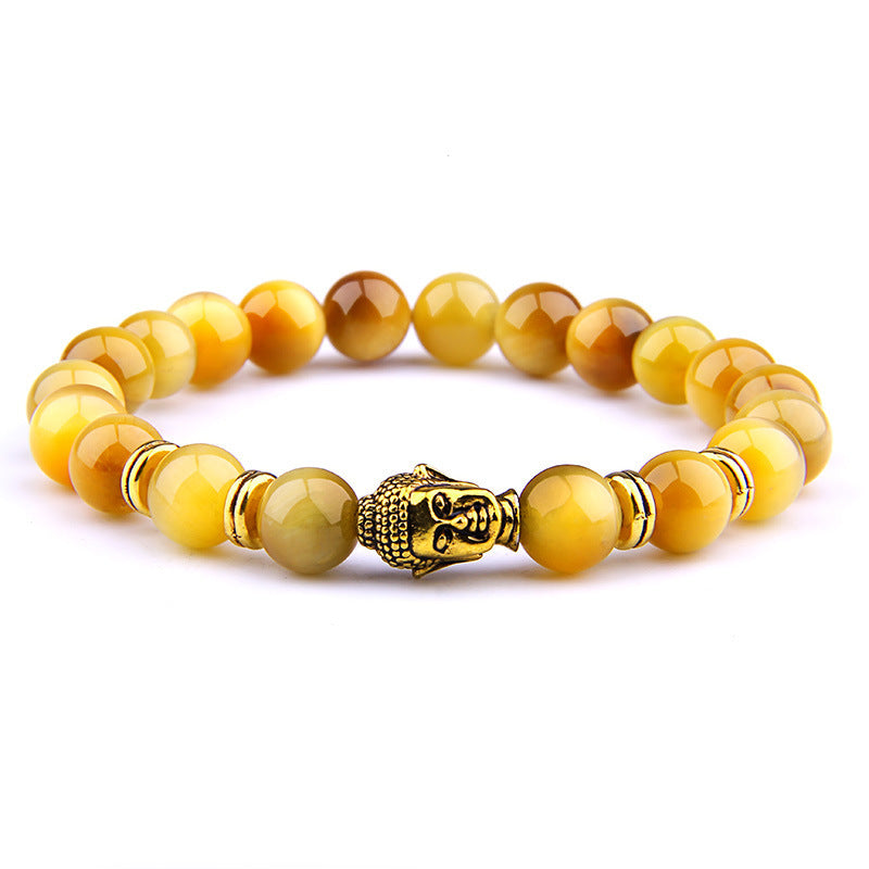 Buddha Head Elastic Charm Beads Gemstone Bracelet