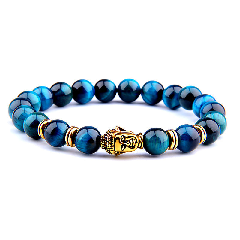 Buddha Head Elastic Charm Beads Gemstone Bracelet