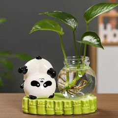 Panda-shaped Ceramic Aqua Plant Vase for Office Desk