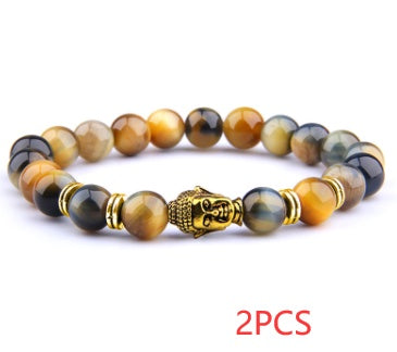 Buddha Head Elastic Charm Beads Gemstone Bracelet