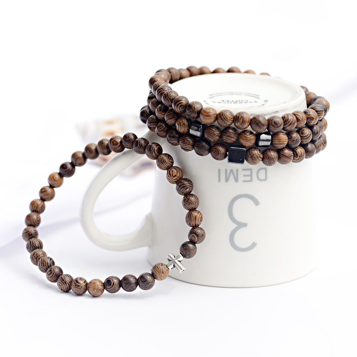 Same Style Personalized Cross Wood Grain Wooden Bead Bracelet