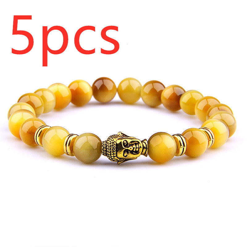 Buddha Head Elastic Charm Beads Gemstone Bracelet